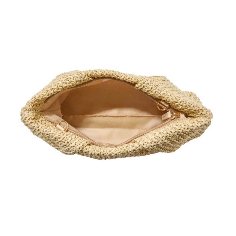 Capitanna straw Clutch Bag Beige Gold Chain- purse summer beach luxury gift - Picture 6 of 6